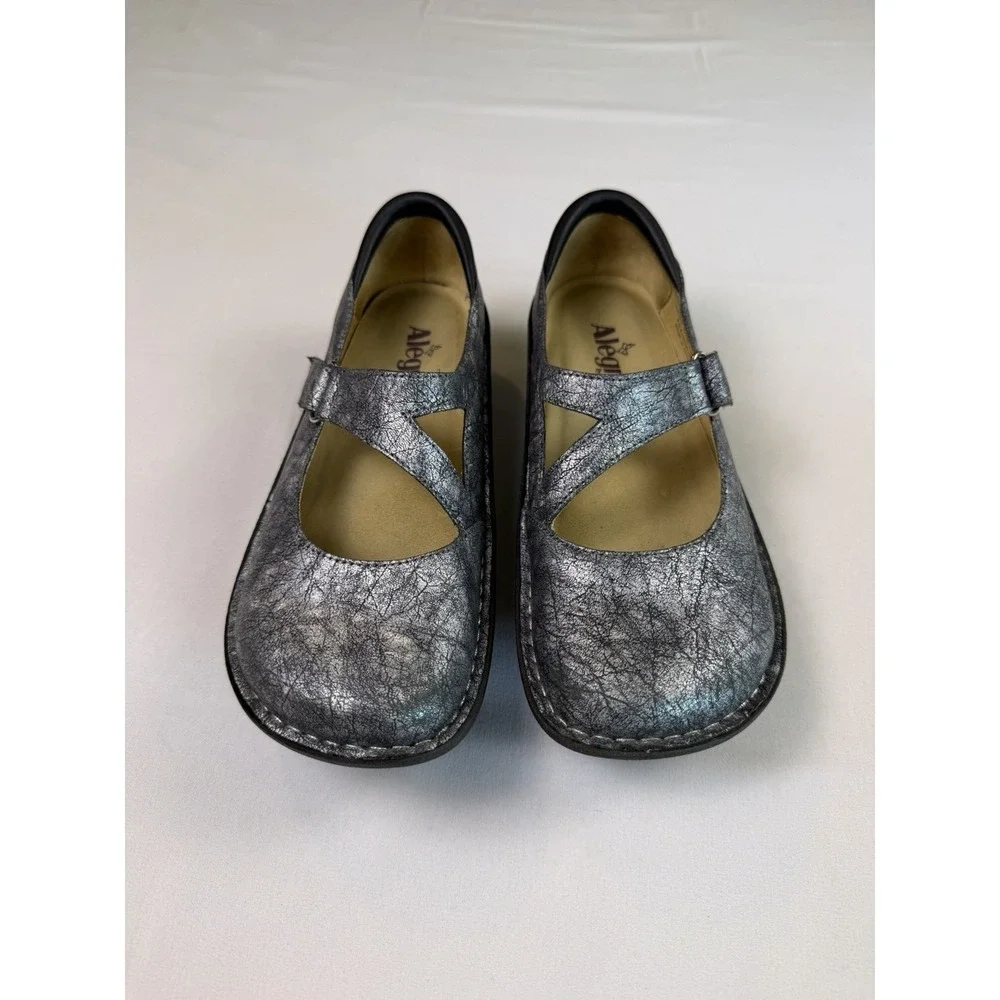 Alegria Dayna Disco Desert Silver Leather Mary Jane DAY-565 Sz 38 Comfort Size 8